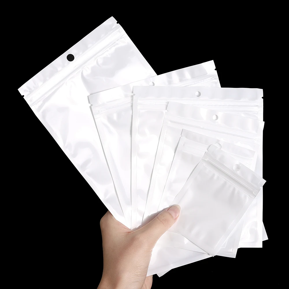 30-100pcs White Plastic Self Sealing Jewelry Bag Ring Necklace Bracelet Ziplock Storage Holder Bag Anti-oxidation Jewelry Bag