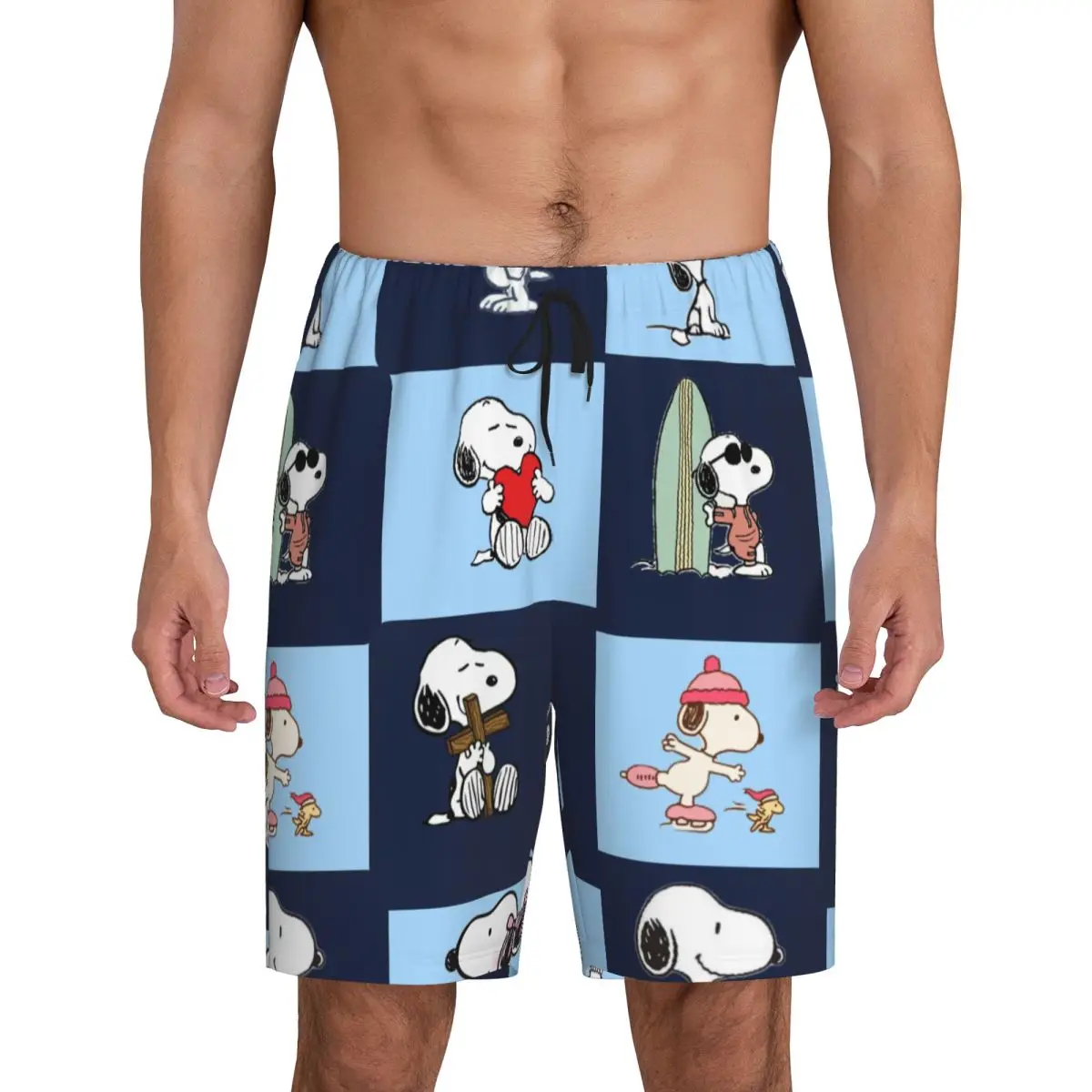 

Мужские пижамные шорты с рисунком собаки в стиле манга Snoopy Woodstock, пижамы для сна с карманами на заказ