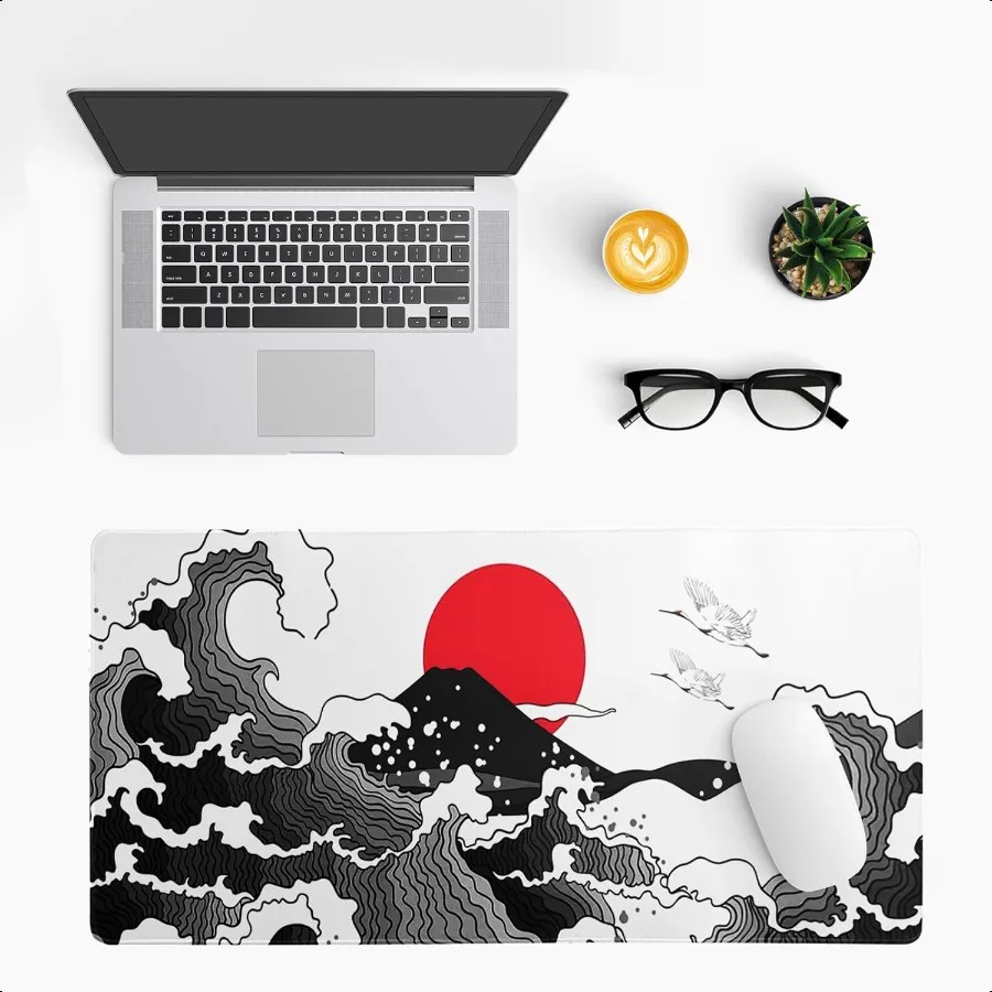 Podkładka pod mysz Japanese Red and Black Wave Gaming Mouse Pad Extended Large Mouse Mat Desk Pad Sea Texture NonSlip Rubber Base Wave Mousepad St