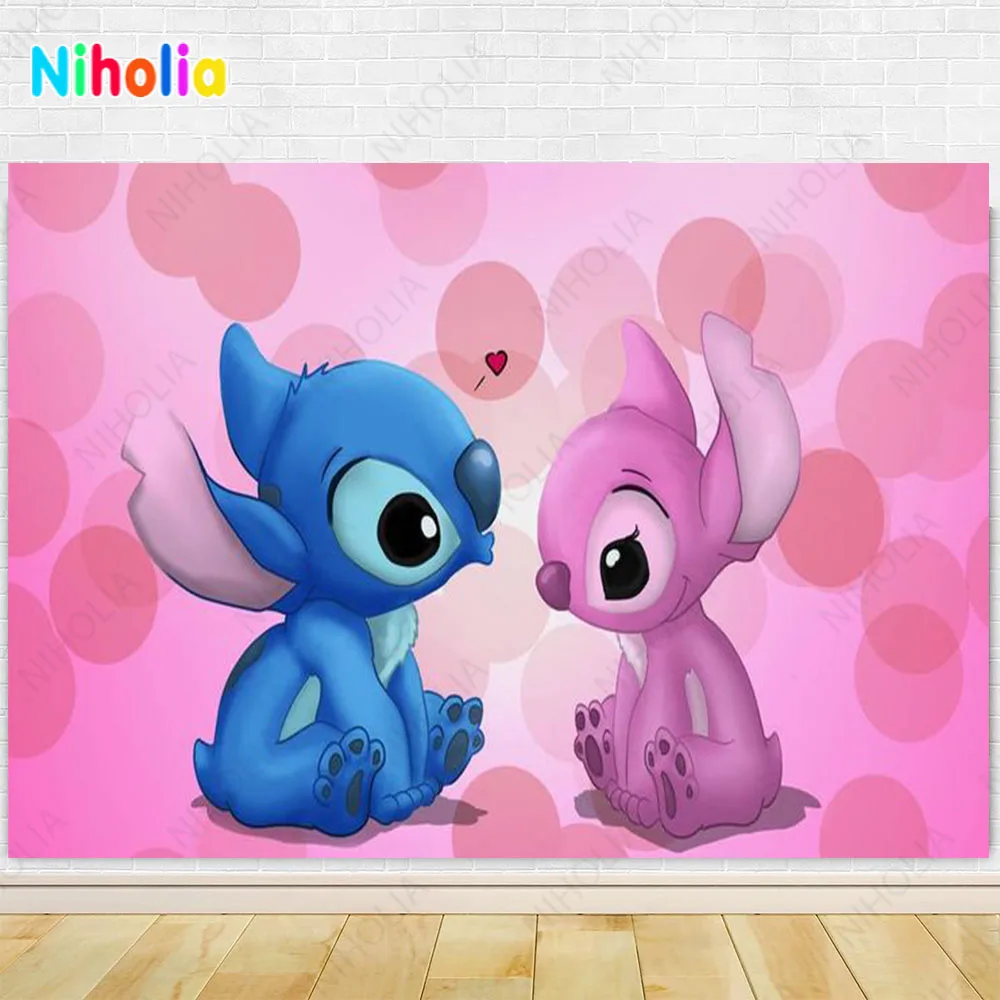 Lilo & Stitch latar belakang untuk anak-anak, pesta ulang tahun, fotografi, latar belakang, dekorasi kartun, properti Studio bayi, Banner, properti mandi