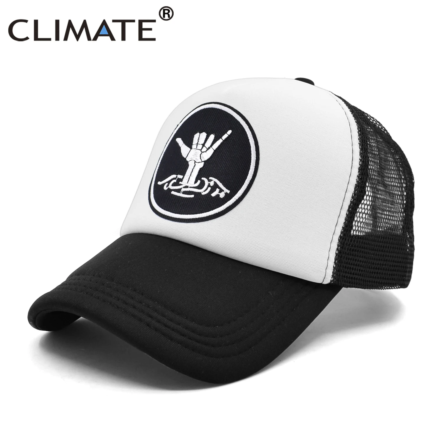 CLIMATE Men Cool Rock Trucker Cap Rock and Roll Mesh Hat Cap Metal Music Black Rocker Summer Baseball Cap Black Trucker Caps Hat