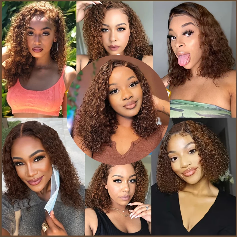 Chocolate Brown (Dark Brown/Jerry curly) #4 with 13x4 Lace Front, 180% Density Pre Plucked Baby Hair Natural Looking Jerry Curly image 3