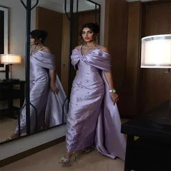 Off the Shoulder Evening Dresses With Cape Vestidos De Noite Dubai Saudi Arabic Light Purple Prom Dress Birthday Dresses Luxury