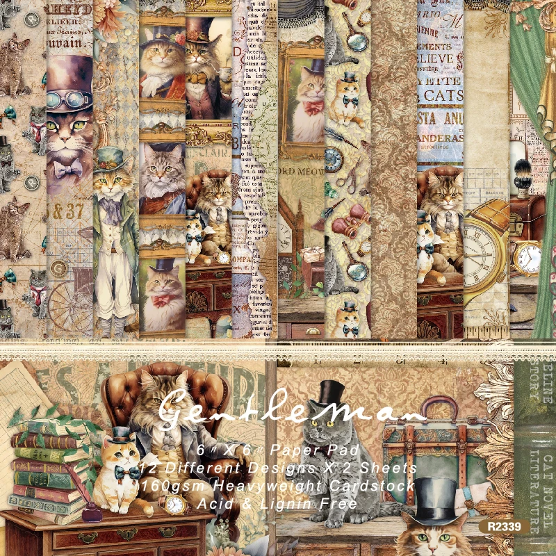 

Panalisacraft 24 sheets 6"X6" Vintage Cat Scrapbook craft paper Scrapbooking patterned paper pack DIY craft Background paper