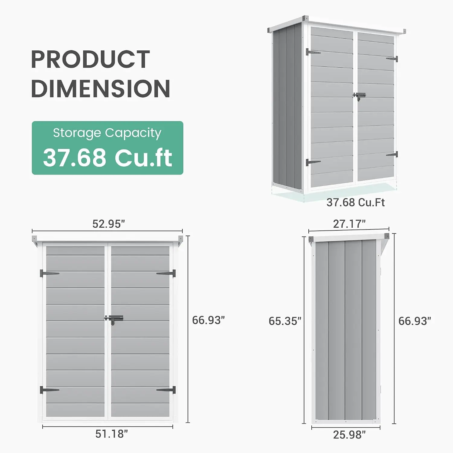 51 Cu.ft Vertical Outdoor Storage Shed, 4.3x5.6 ft Waterproof Resin Plastic Cabinet for Garden & Backyard, Grey, Customized