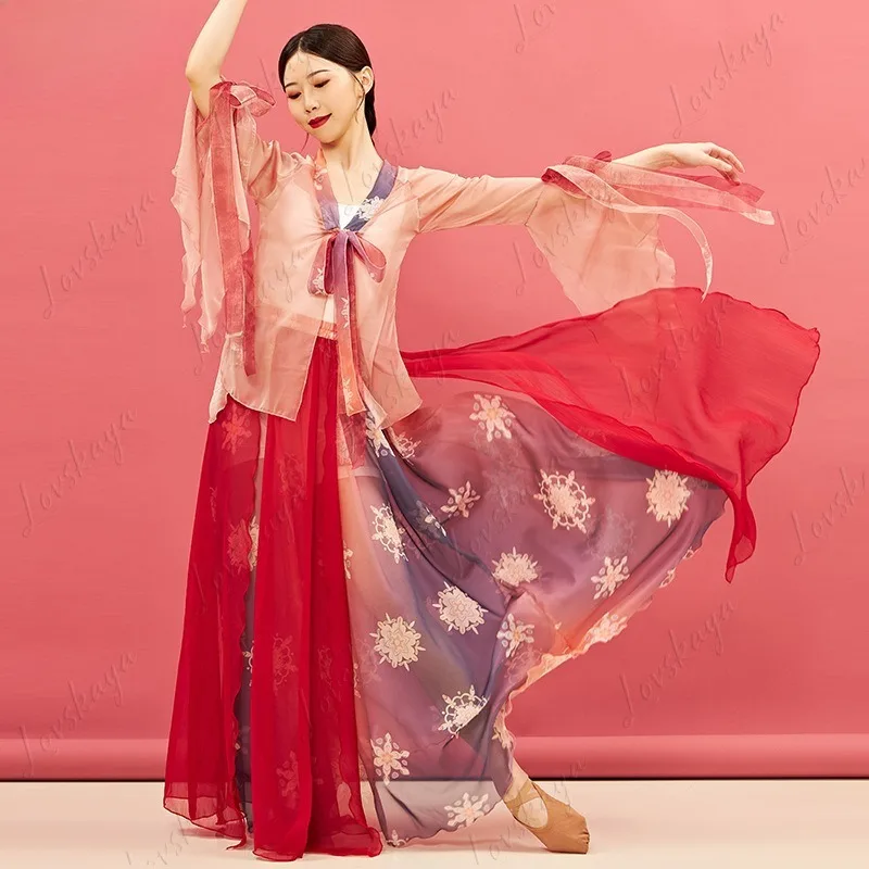 

Dance New Printed Tencel Elegant Chinese Dance Classical Dance Ethnic Performance Uniform Adult Suit Female