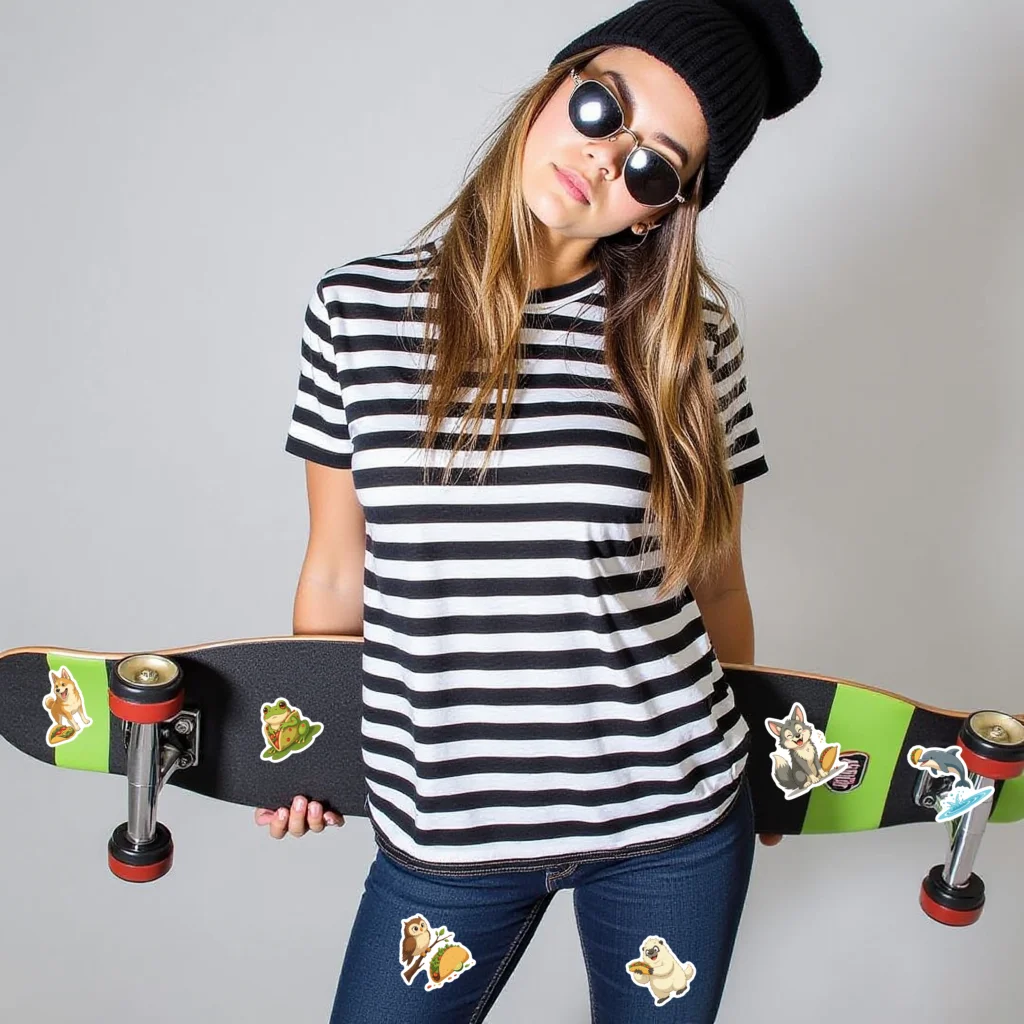 35pcs-100pcs Cartoon Cute Animals Stickers Whimsical Animal Eating Food DIY Stickers PVC Sticker For Notebook Luggage Mobile