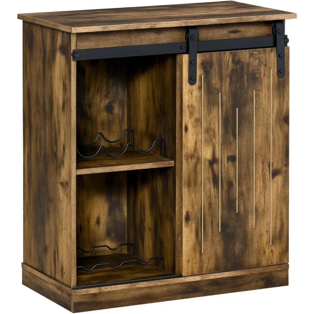 

Industrial Wine Cabinet, Sideboard Storage Cabinet, Serving Bar Buffet with Sliding Barn Door and 6-Bottle Wine Rack, Brown