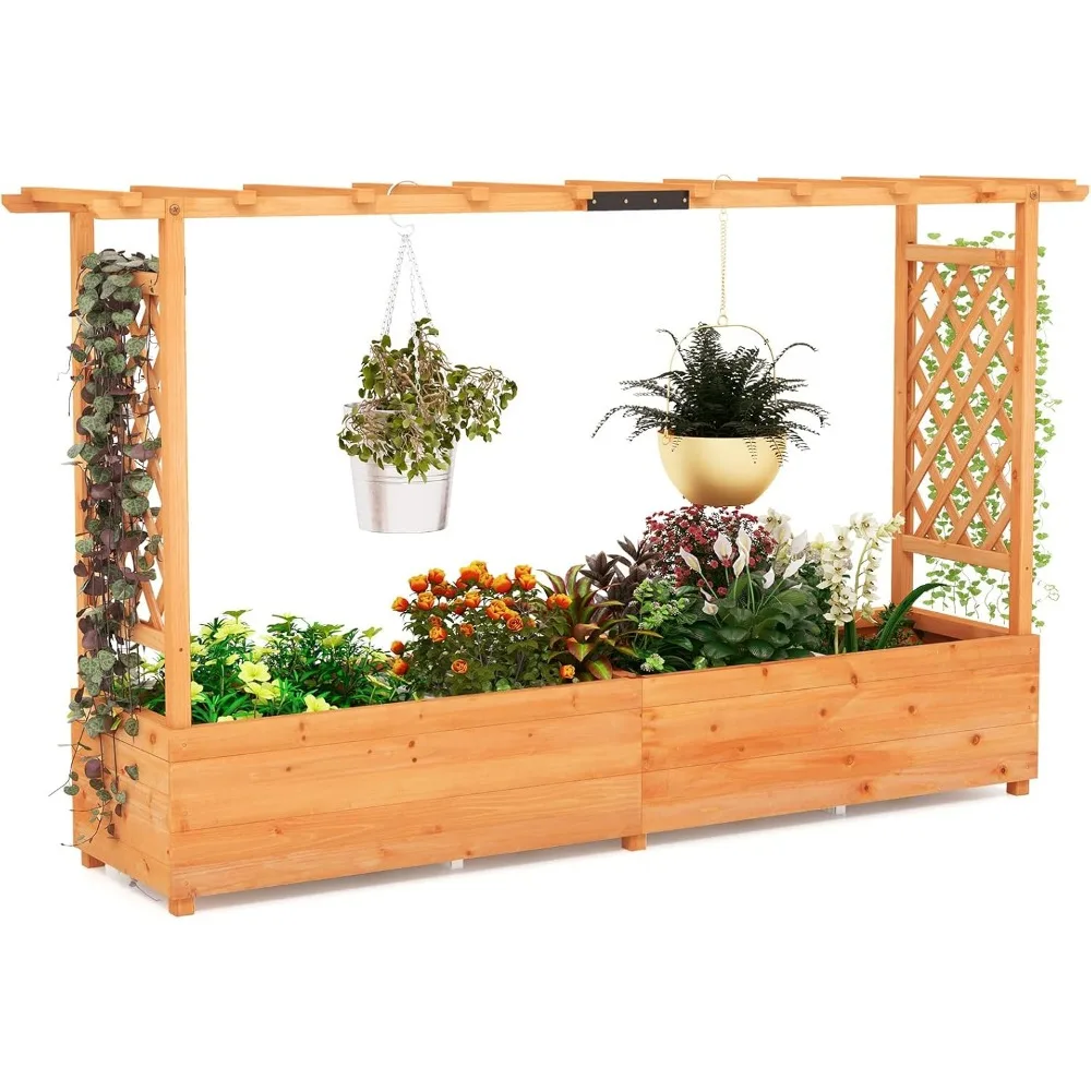 

45-Inch Raised Garden Bed with Arch Trellis, Hanging Roof, Planter Box, Drainage Holes,(79"L x 17.5"W x 45"H)
