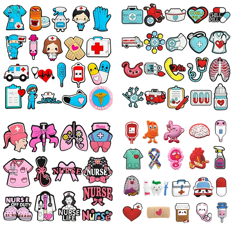 13-40Pcs Doctor Nurse Ambulance Shoe Charms Cute Clog Sandal Shoes Accessorie Buckle Decorations Fit Wristband Friend Party Gift