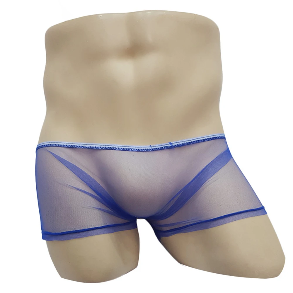 Ultra-thin Breathable Shorts Men Sexy See Through Tulle Mesh Underpant Low Rise Briefs Underwear Tranparent Panties