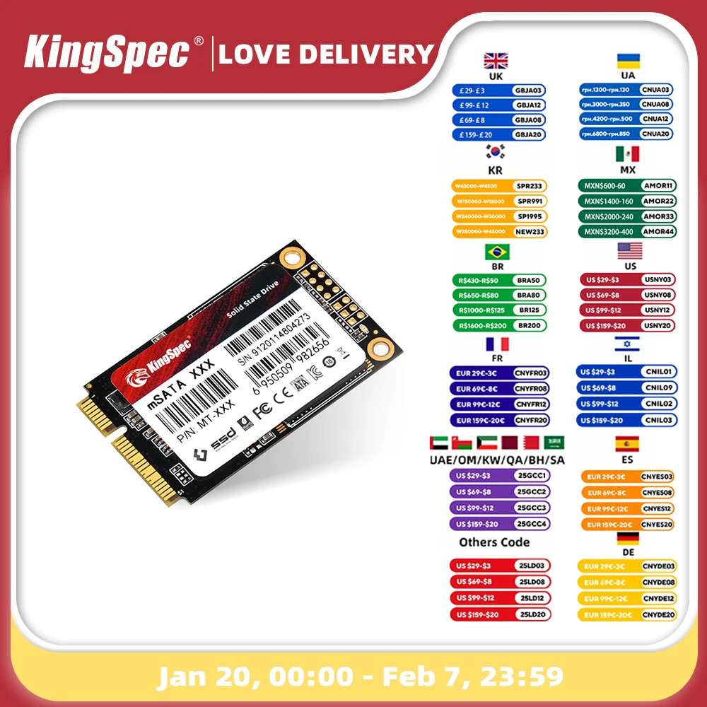 KingSpec mSATA SSD 128GB 256GB 512GBSSD 1TB HDD Mini PCIe Internal Solid State Drive Disk SSD Mini SATA For Dell Notebook PC