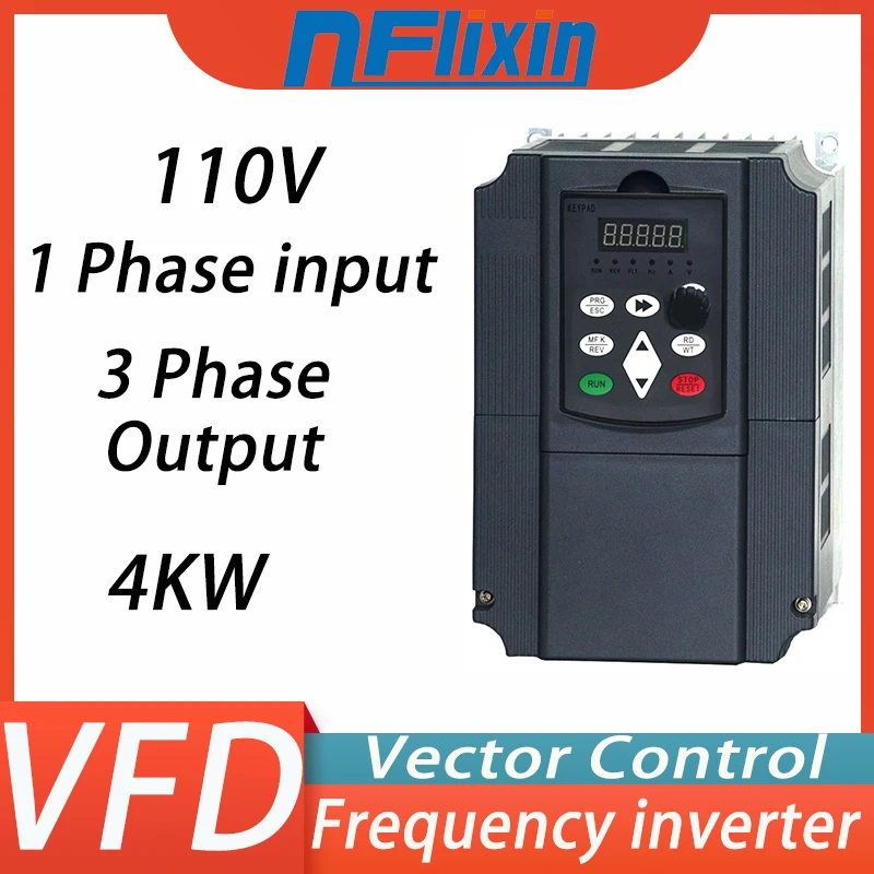 4KW 110V  VFD Single Phase Input 3 Phase Output Frequency Converter Inverter Pump Spindle Motor Speed Controller Drive