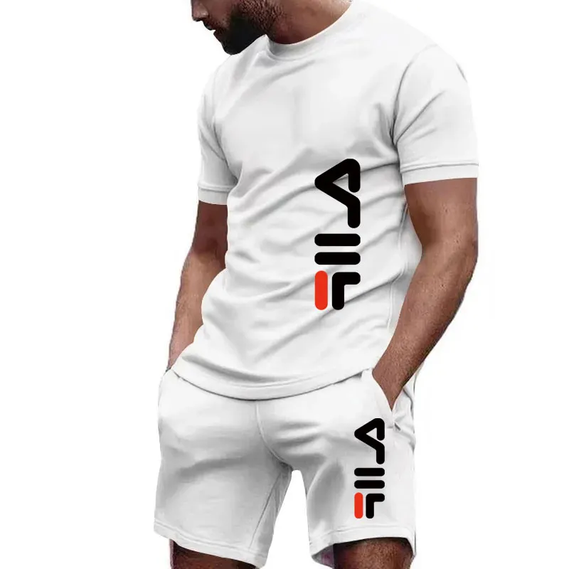 2024 New Men\'s Fitness Fashion Set Men\'s casual sportswear set Quick drying sportswear Short sleeved T-shirt+shorts 2-piece set