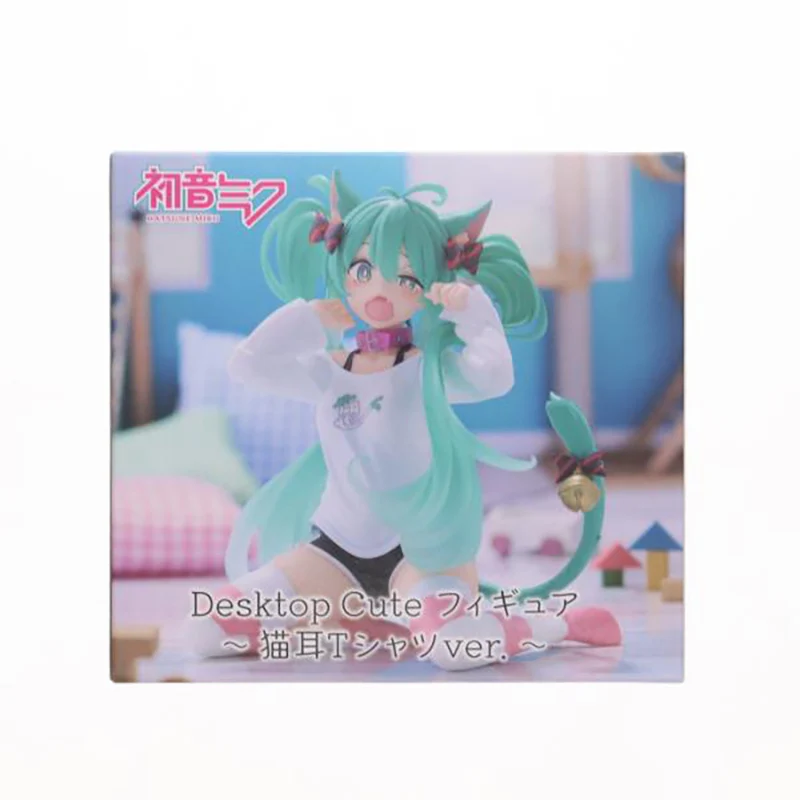 In Stock Genuine TAiTO Desktop Cute Hatsune Miku ~Cat Ear Long T-shirt Ver.~ PVC 13CM Anime Action Figures Model Ornament Toy