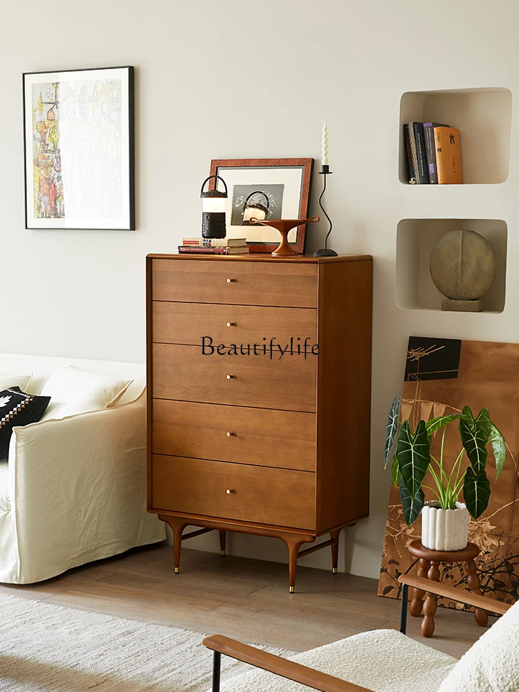 

Nordic-Style Light Luxury Solid Wood Chest of Drawers Japanese-Style Mid-Ancient Living Room Bedroom Storage Cabinet