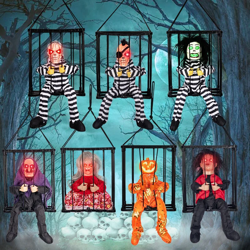 2025 April Fool's Day Prisoner Skull Ornament Induction Light Sound Electric Decoration Haunted House Holiday Party Prank Props