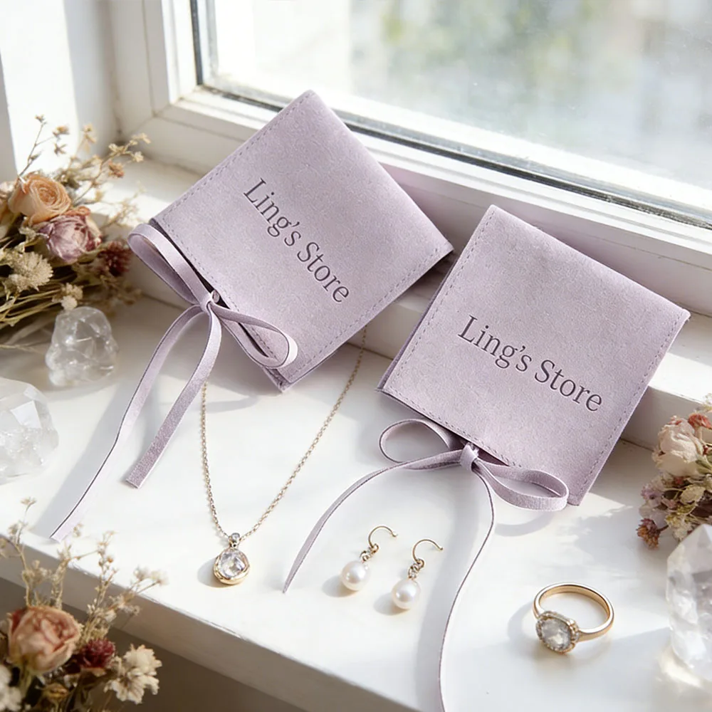 

Personalized Logo Purple Microfiber Velvet Jewelry Bag Ring Earring Tarot Cosmetic Packaging Organizer Pouch Wedding Favors Bulk