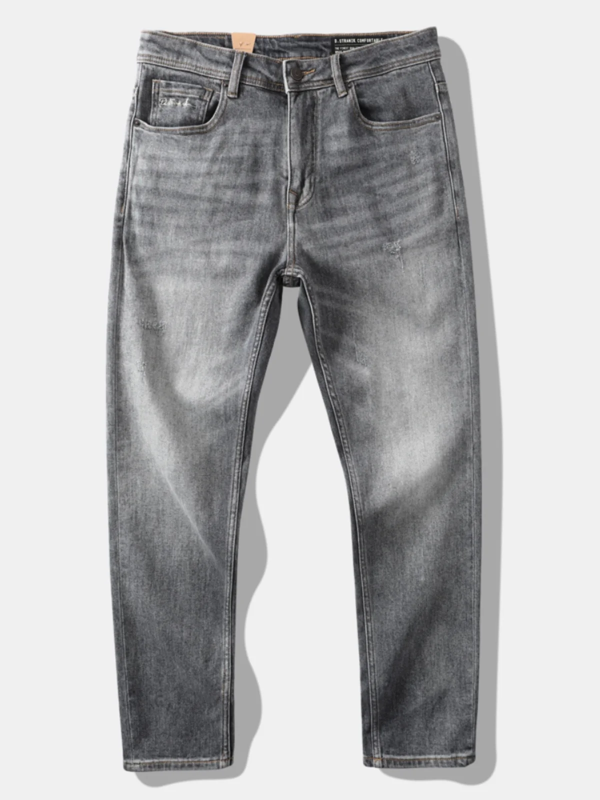 

Узкие прямые повседневные брюки из чистого хлопка, мужские модные городские джинсы, прочная эластичная ткань, повседневные брюки с водяной талией...