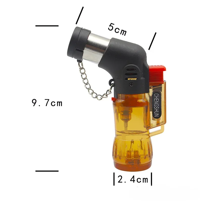 Mini Portable Transparent Oil Tank Flamethrower Windproof Butane Gas Jet Flame Torch Lighter Outdoor Camping BBQ Cigar Lighter