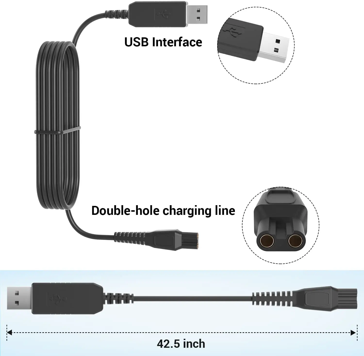 15V Replacement USB Charger Cable Fit for Philips Norelco HQ8505 HQ850 5000 7000 3000 Series Beard Trimmer MG7710 7750 Electric