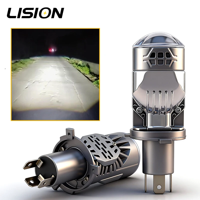2Pcs H4/9003/HB2 Car LED Mini Projector Lens Headlight Bulb 9-60V 50W High Low Beam 6500K White Light Flat Pattern For Car Truck