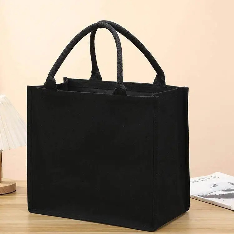 Eco-Friendly Foldable Thickened Canvas Tote Bag Casual Large Capacity Shopping Bag Black 3D Unisex Handbag Simple Design