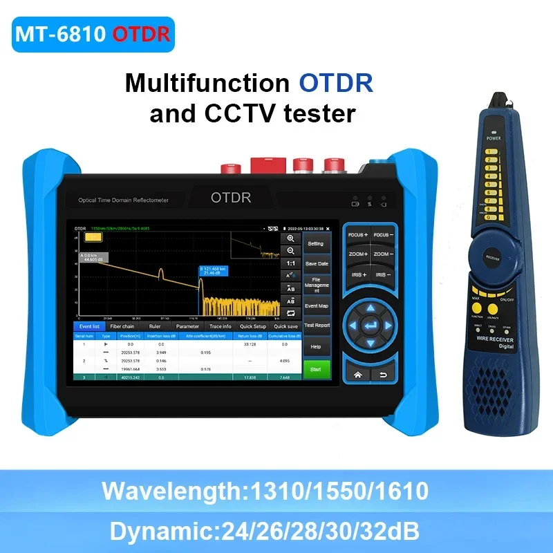 

MT-6810 Многофункциональный OTDR тестер видеонаблюдения 5,4-дюймовый IPS сенсорный экран 8K H.265 IP + аналоговый/AHD/CVI/TVI тест камеры 2K вход VGA