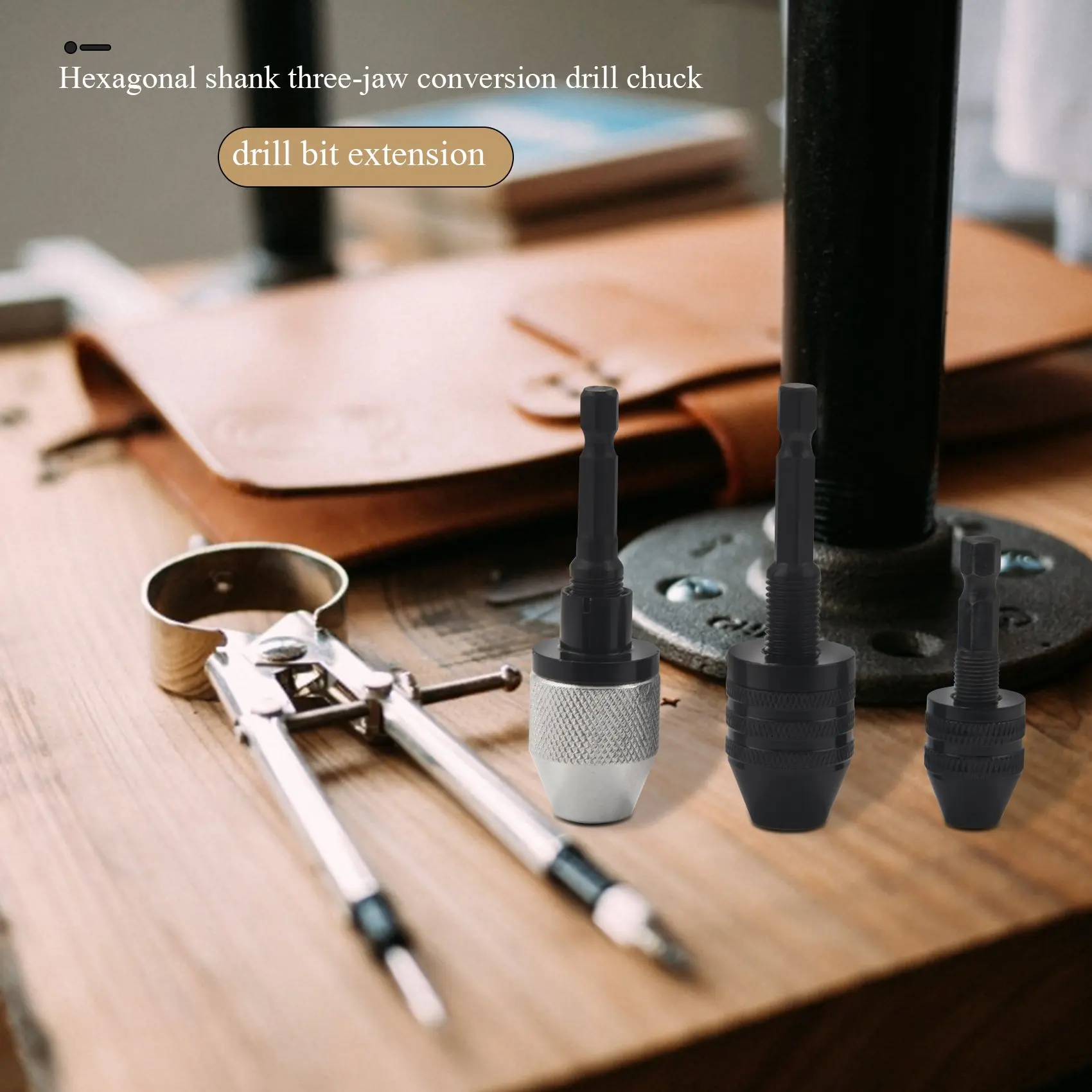 B-Est 3 pezzi Mandrino per trapano senza chiave Adattatore per trapano convertitore per mandrino autoserrante con codolo esagonale da 1/4 di pollice per strumento per trapano a percussione