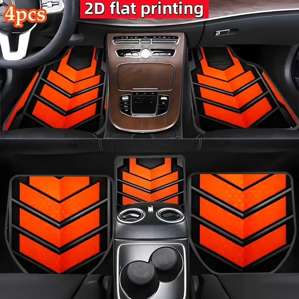 5pcs Set Dynamic Orange And Black Arrow Pattern Design Car Floor Mats - Suitable For Cars - Universal Fit Perfect Gift For Men A