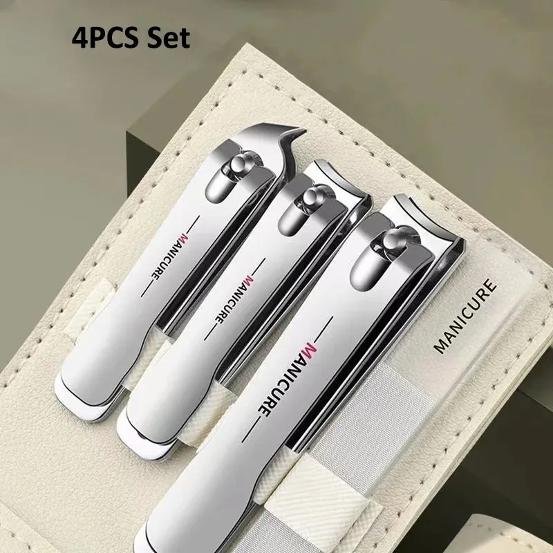 New Nail Clippers Set 4 PCs with Rotating Leather Bag Professional Trimmer Pedicure Care Tools Manicure Set Home Care Gift