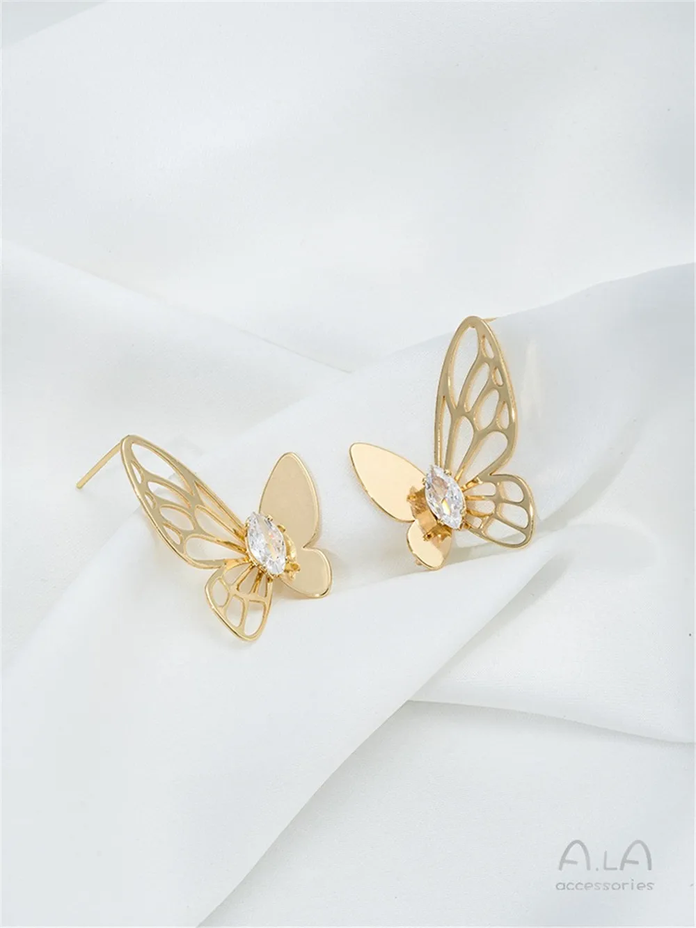 14K Bag Gold Zircon Super Fairy Butterfly with Hanging Ring Earrings DIY Handmade Hanging Pearl Earrings Ear Jewelry Accessories