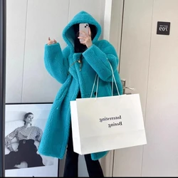 2026 Autumn Winter New Lambswool Jacket Women's Overcoat Fashion Loose Cocoon Hooded Coats Shearling Fur Thicke Warm Parka Coat