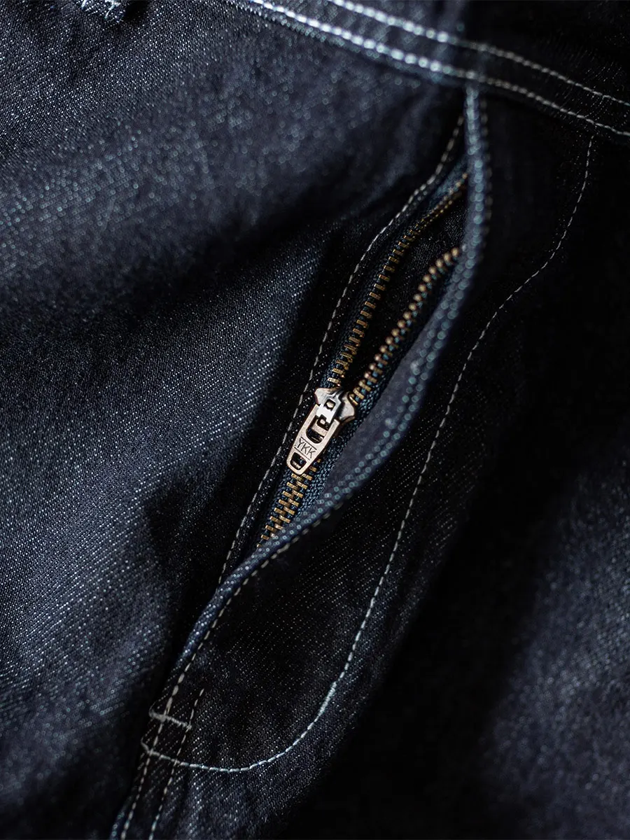 النيلي البحر الأمريكي الرجعية وزرة الدنيم واسعة الساق السكك الحديدية العمل السراويل الرجال مخطط السراويل الطويلة جينز قطني غير رسمي للشباب #3