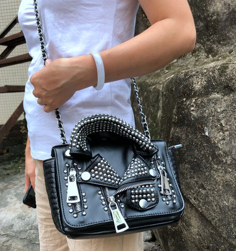

New Punk Sle Women's Leather Bag Motorcycle Rivet Single oulder Crossbody Chain Korean Faion Bag Casual Soft Canvas Int...