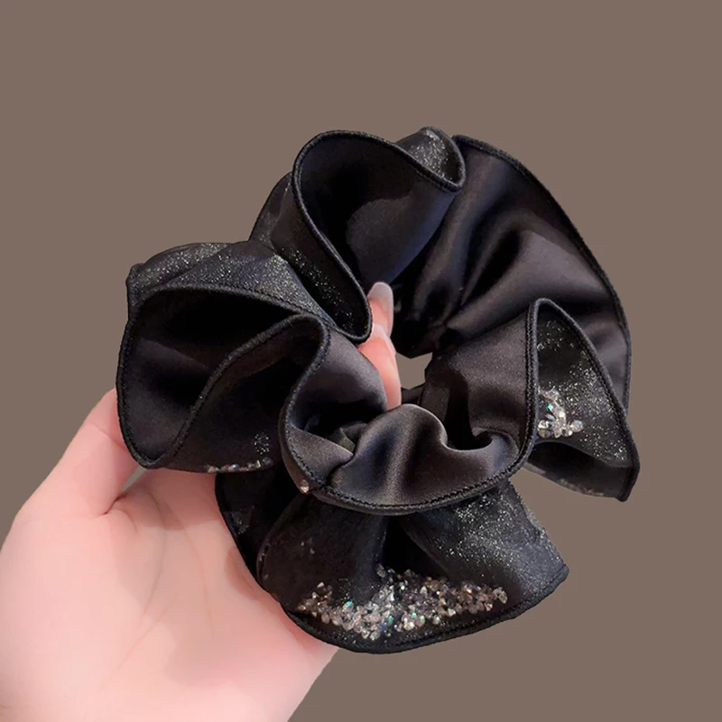 Frankreich Stil Bling Strass Schwarz Mesh Scrunchies High-end-frauen Haar Seil Vielseitig Temperament Haar Krawatte Haar Zubehör – Detail 7