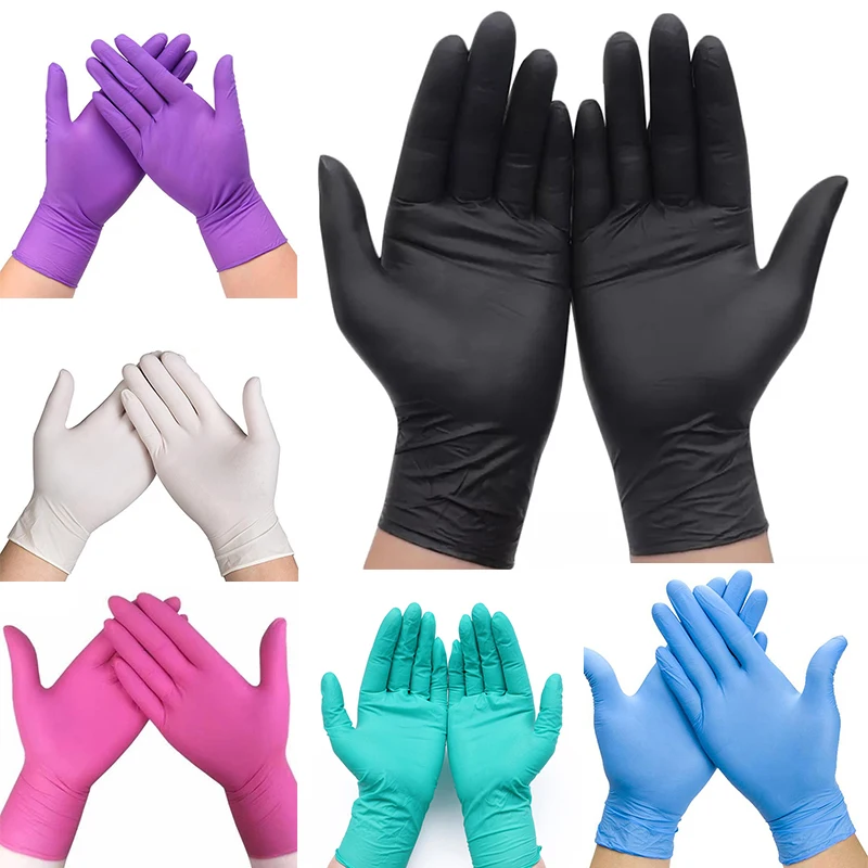 100pc Disposable Nitrile Gloves Multi-Purpose Waterproof OilProof Anti Static Kitchen Home Cleaning Tattoo Gardening Car Tools