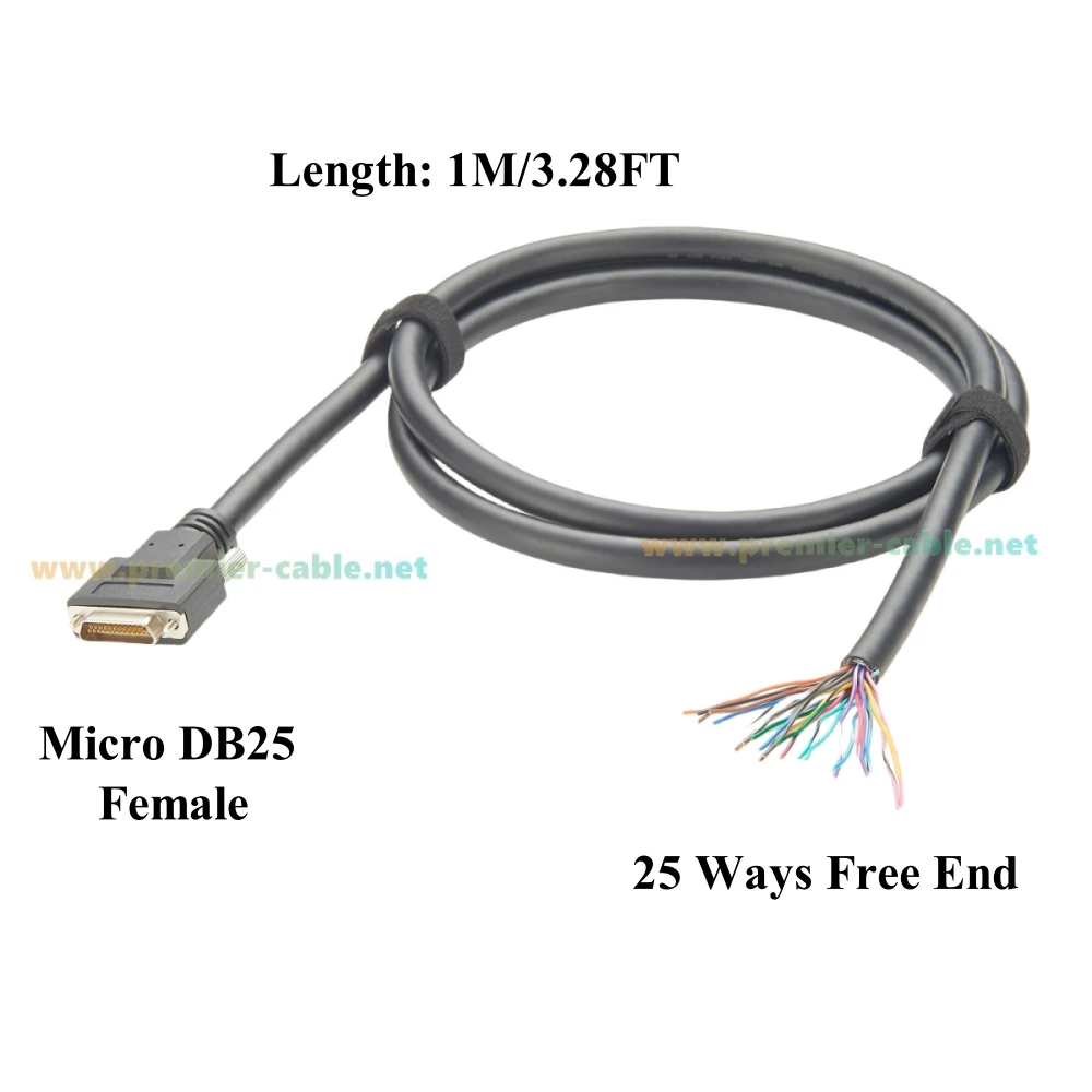 Micro-D Cable Assembly Micro DB25 Female Receptacle to Free End CMD 25Pin D-Sub Connector to Pigtail Compatible Molex 834249014