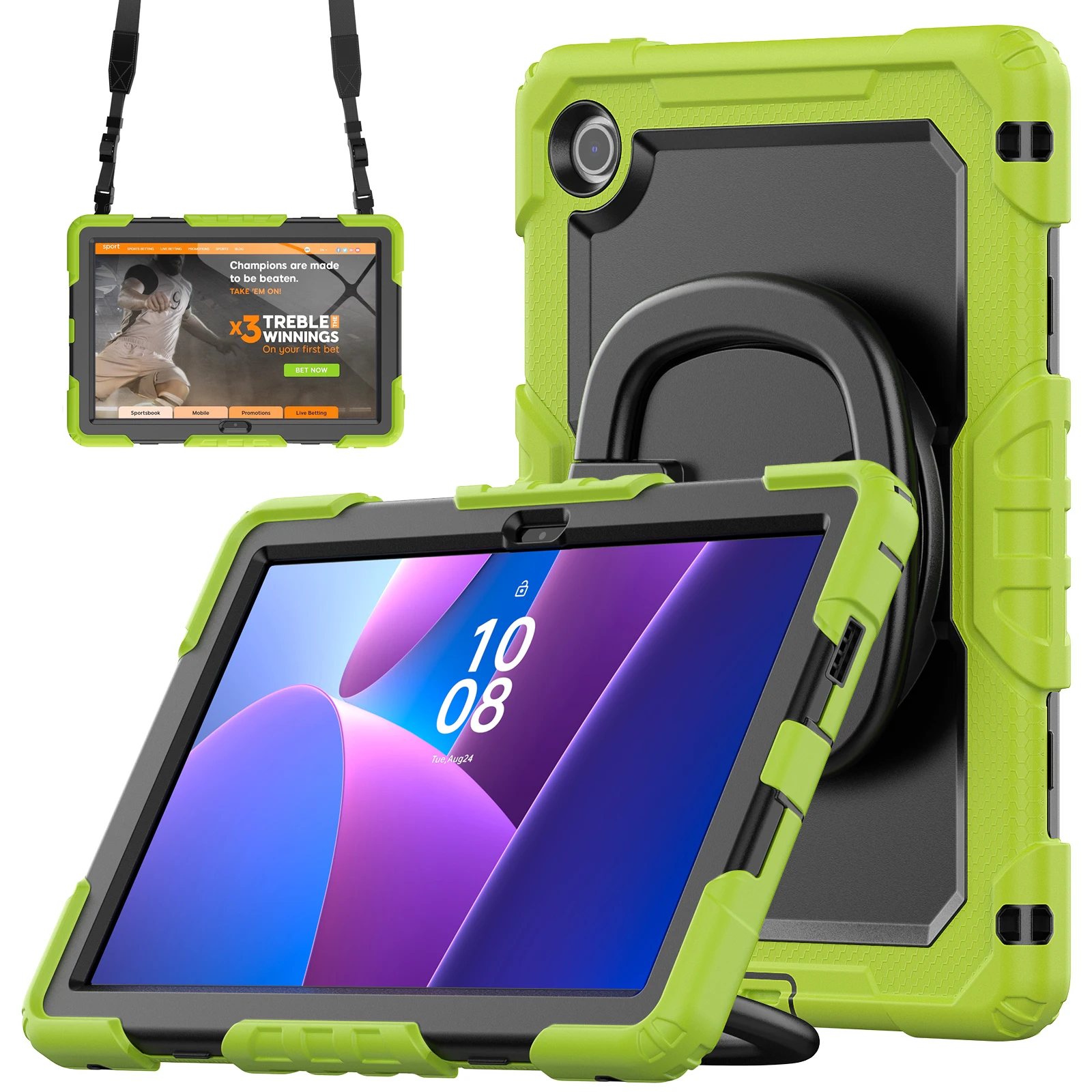 Voor Lenovo Tab 10.1 (2025) TB-311XU / Tab TB311FU standaardbehuizing pc + siliconen tablethoes met schouderriem - oranje