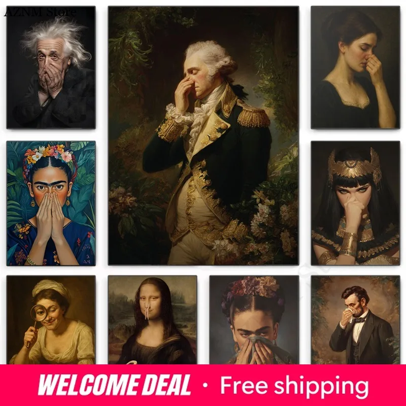 Vintage Toilet Humor Mona Lisa Cleopatra Funny Famous Portrait Smelly Bathroom Poster Canvas Painting Wall Pictures Home Deco