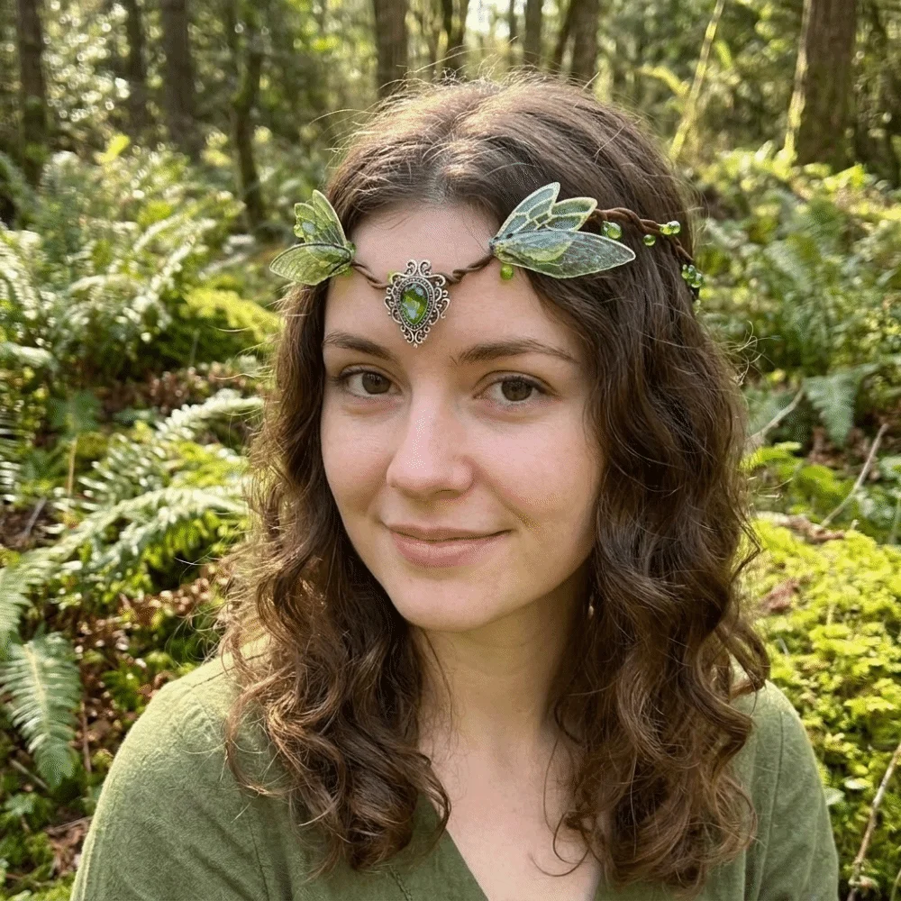 Flower Vine Elven Crown Fantasy Rhinestone Decorated Elf Tiara Artificial Floral Wreath Diadem Fairy Headpiece Bridal Wedding