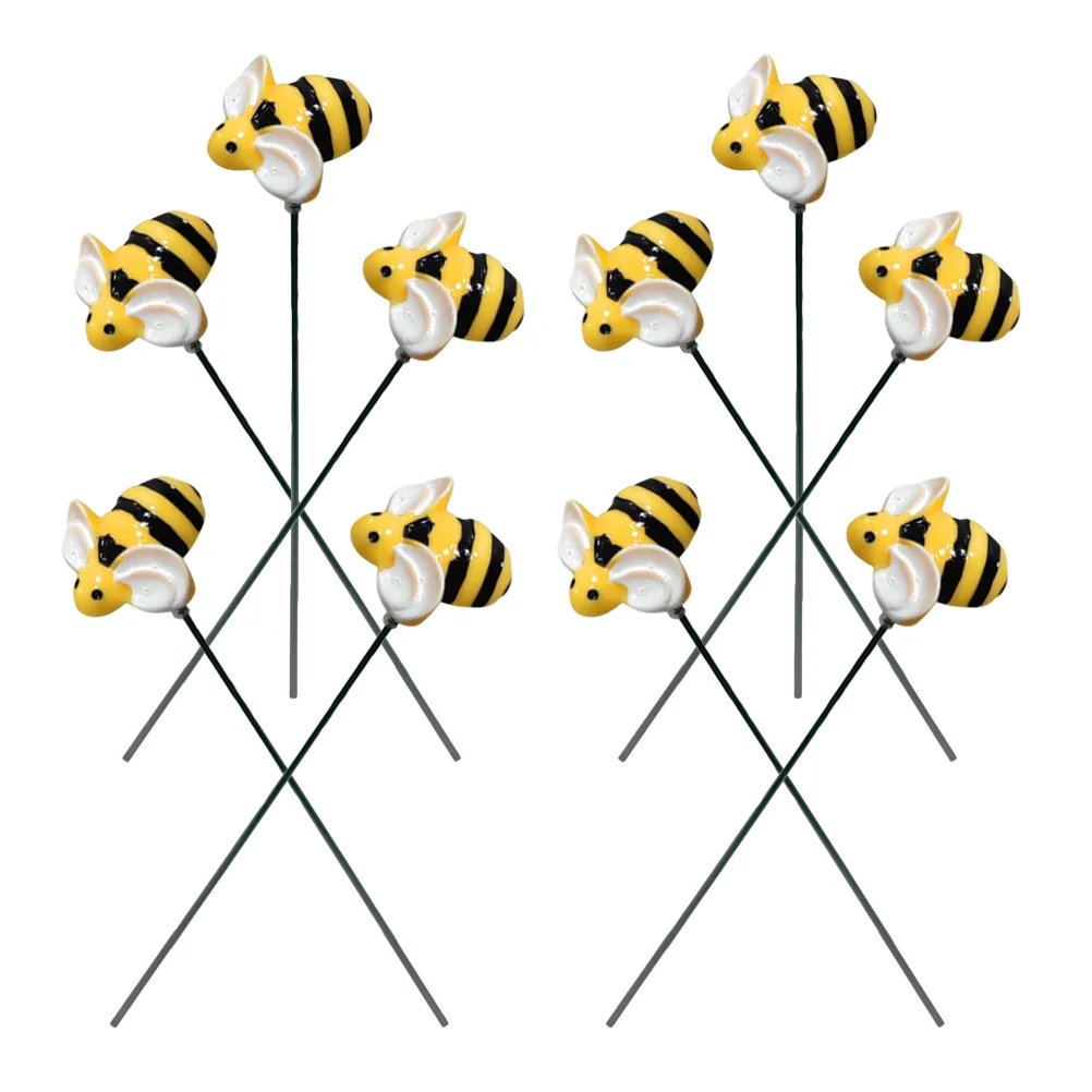 10 Pcs Garden Bumble Bee Stake Decor Little Plug-in Planter Stakes Airplane Toddler Cups