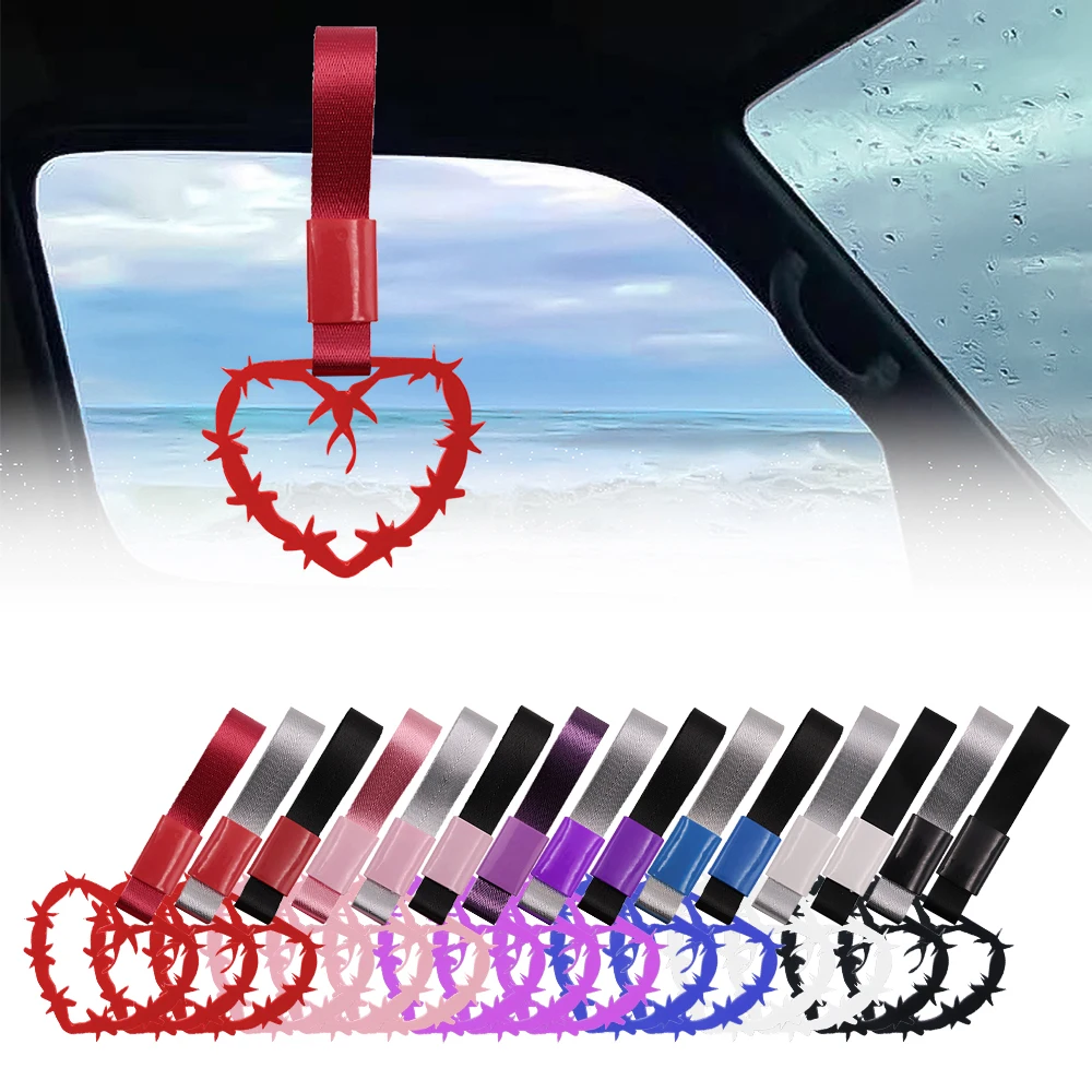 JDM Barbed-Wire Heart Shape Tsurikawa Ring Purple Nylon Belt Car Handle Strap Drift Charm Plastic Accessories Strap