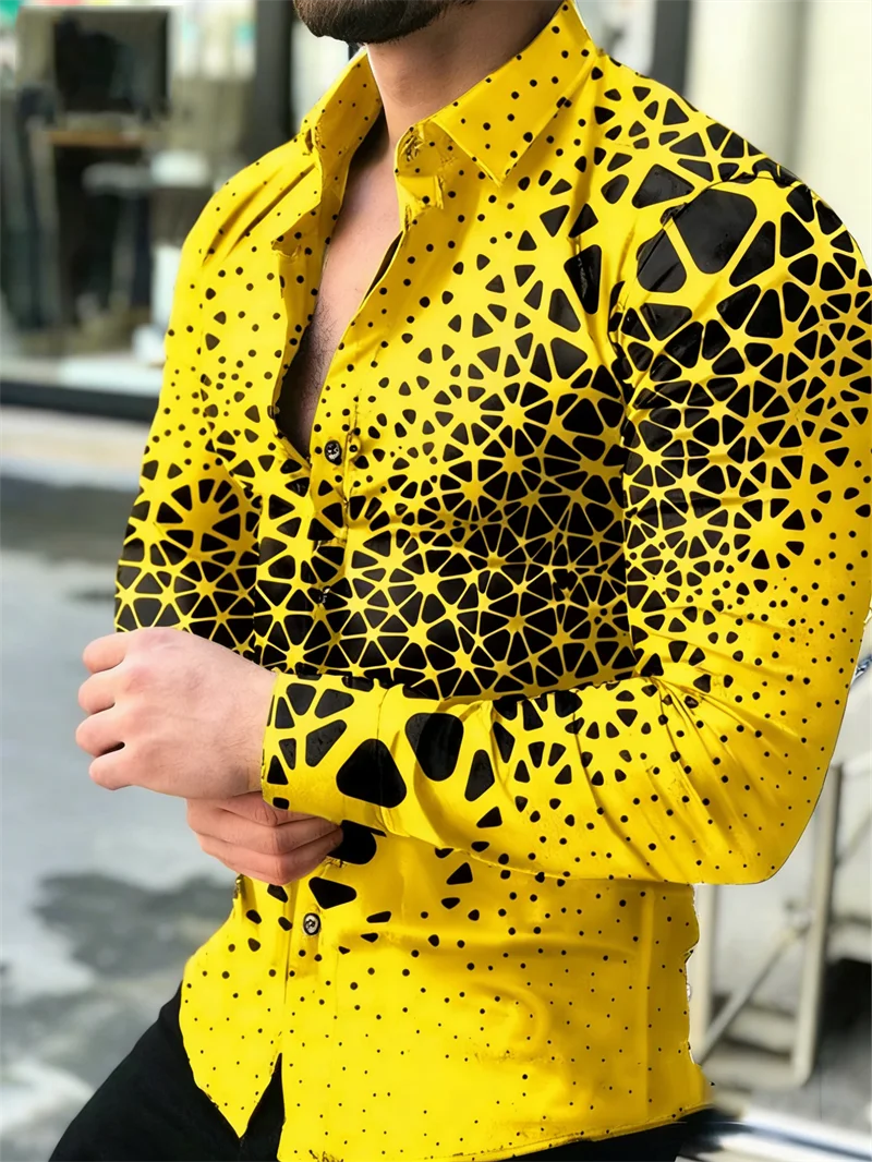 

Fashionable multi-color novel pattern 3D printed men's long sleeved shirt top casual shirt lapel men's clothing top