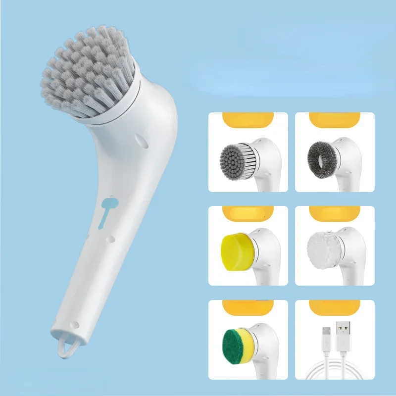 5-in-1Multifunctional Electric Cleaning Brush USB Charging Bathroom Wash Brush Kitchen Cleaning Tool Dishwashing Brush Bathtub