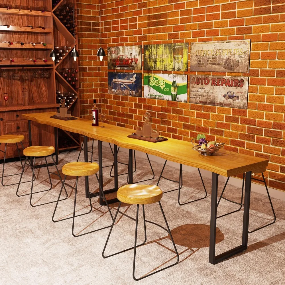 Counter Height Bar Table, 47.2"L Rectangular Wood Bar Height Pub Table, Industrial High Top Long Console Table Counter Dining Ta