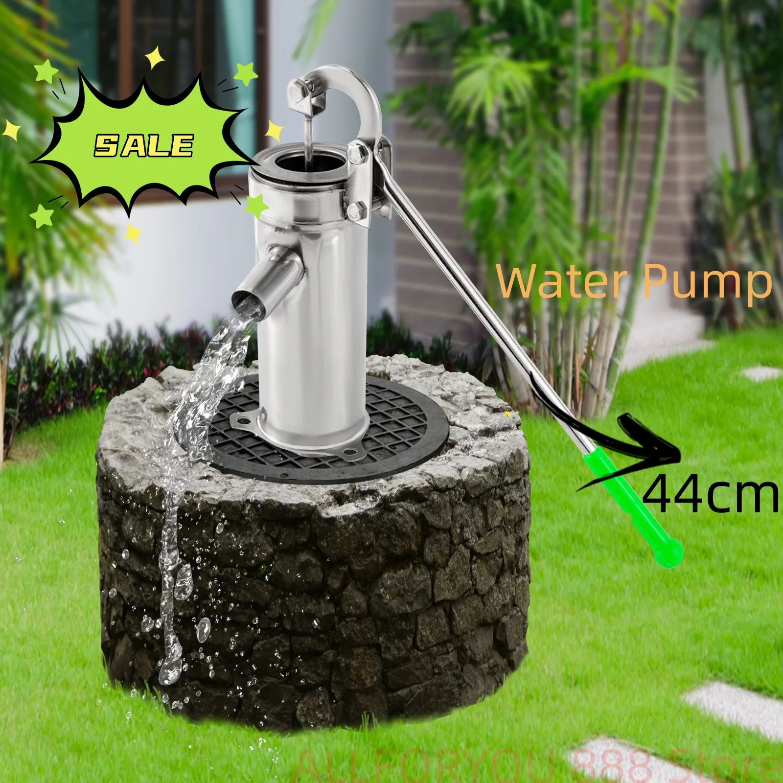 

Hand Well Water Pump 202 Stainless Steel Silver Handheld Press 32mm Garden Farm Irrigation