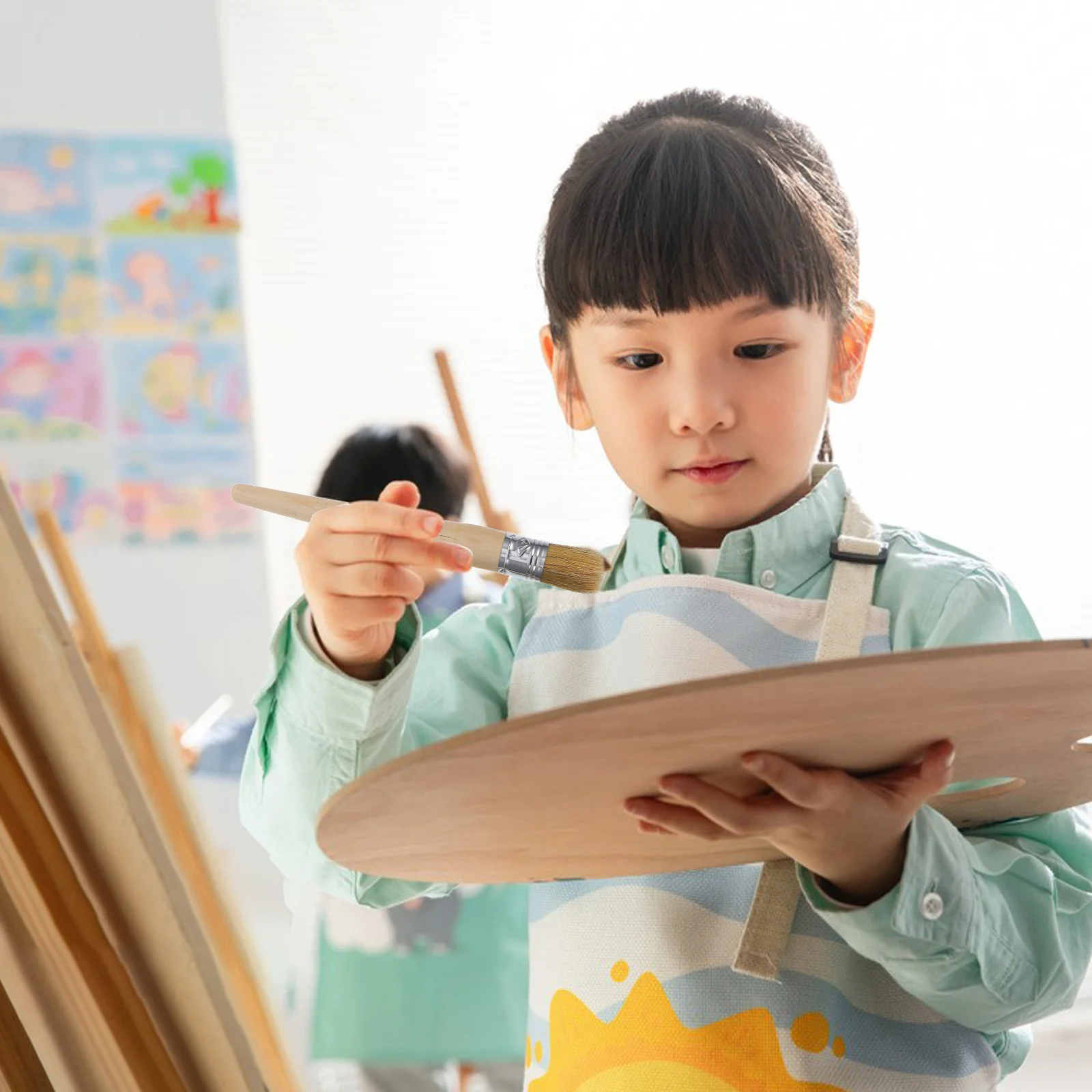 

2pcs Paint Brushes 20Mm+25Mm Long Handle Round Tip For Furniture Restoration Wood Waxing Wall Decor Stenciling Craft Tool