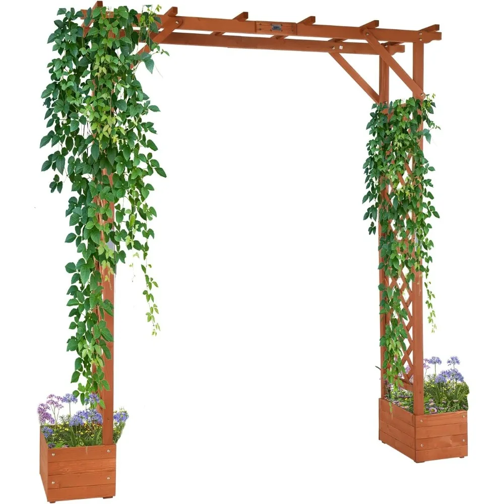 

VINGLI Wooden Garden Arbor with Planter, Wedding Arch for Ceremony, Wood Garden Arbour Trellis for Plant Climbing, Pergola for G