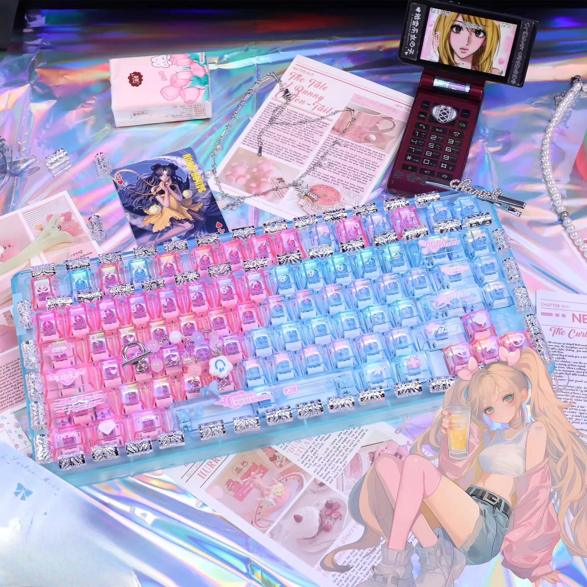 

Оригинальные колпачки для клавиатуры Hot Chick Theme, розовые индивидуальные колпачки для клавиш с вишневым профилем, 129-клавишные PBT/ПК для стрельбы, колпачки для клавиатуры